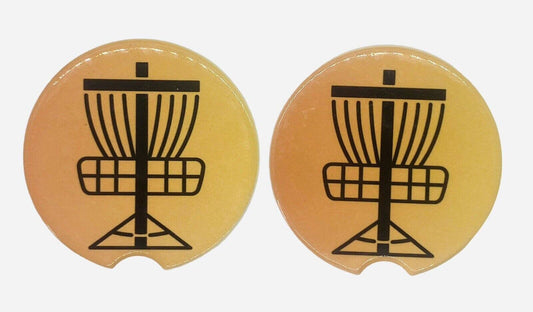 2 Pack DISC GOLF BASKET Car Drink Coasters Orange Yellow Ceramic Car Cup Holders