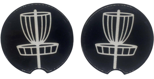 2 Pack DISC GOLF BASKET Car Drink Coasters Black White Ceramic Car Cup Holders