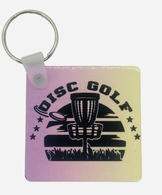 Disc Golf Keychain DISCGOLF SUNRISE Yellow Pink Gradient Custom Made Key Ring