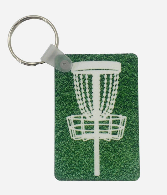 Disc Golf Keychain DISCGOLF BASKET Turf GREEN Custom Made Key Ring Hardboard