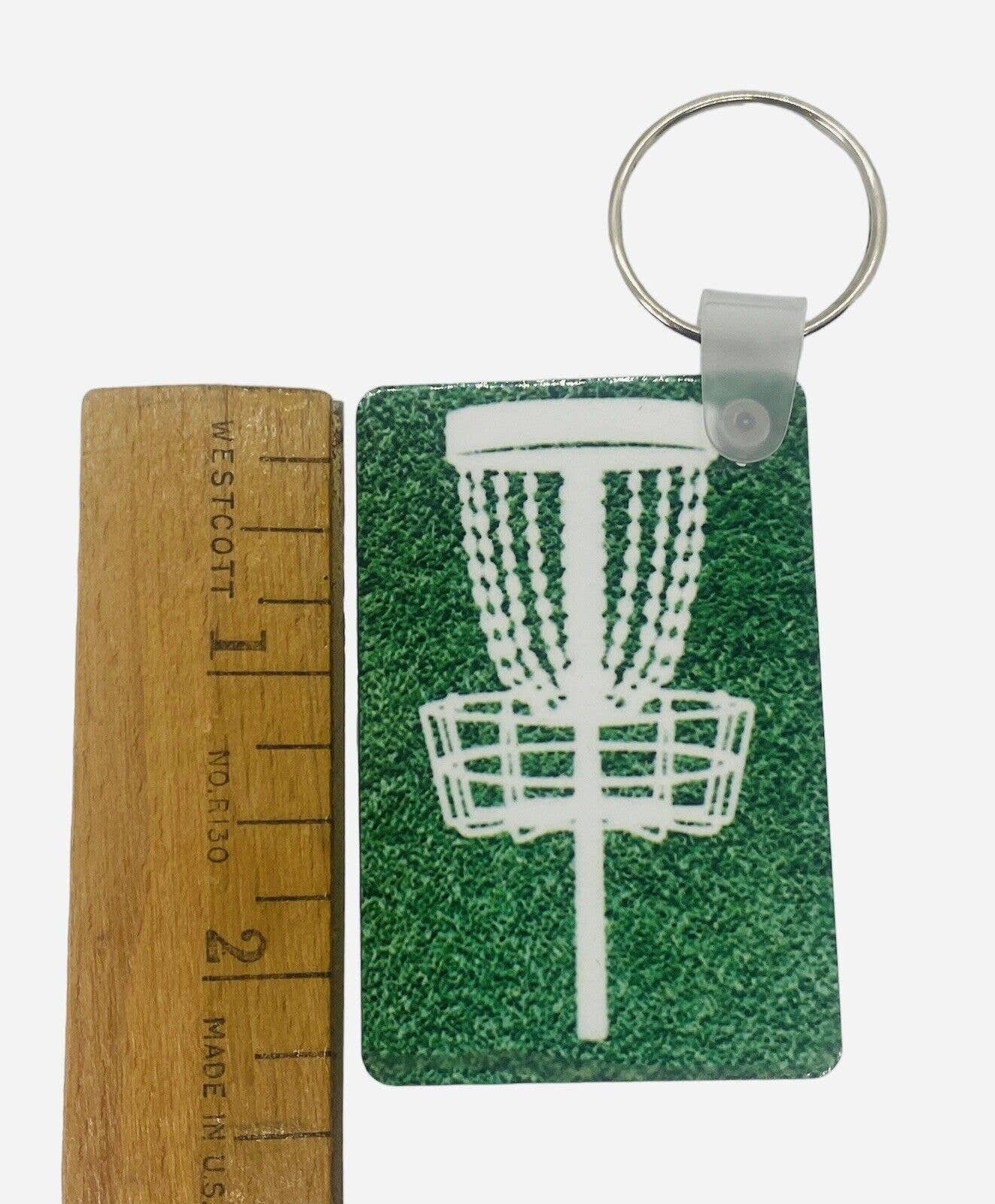 Disc Golf Keychain DISCGOLF BASKET Turf GREEN Custom Made Key Ring Hardboard