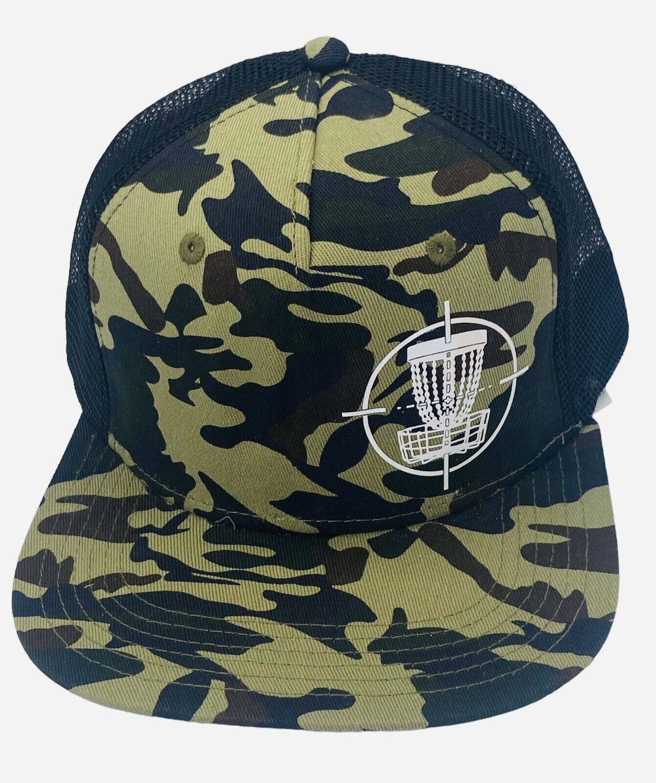 Disc Golf TARGET BASKET CAMO Hat Trucker Cap Snap Back Disc Golf Vinyl Logo