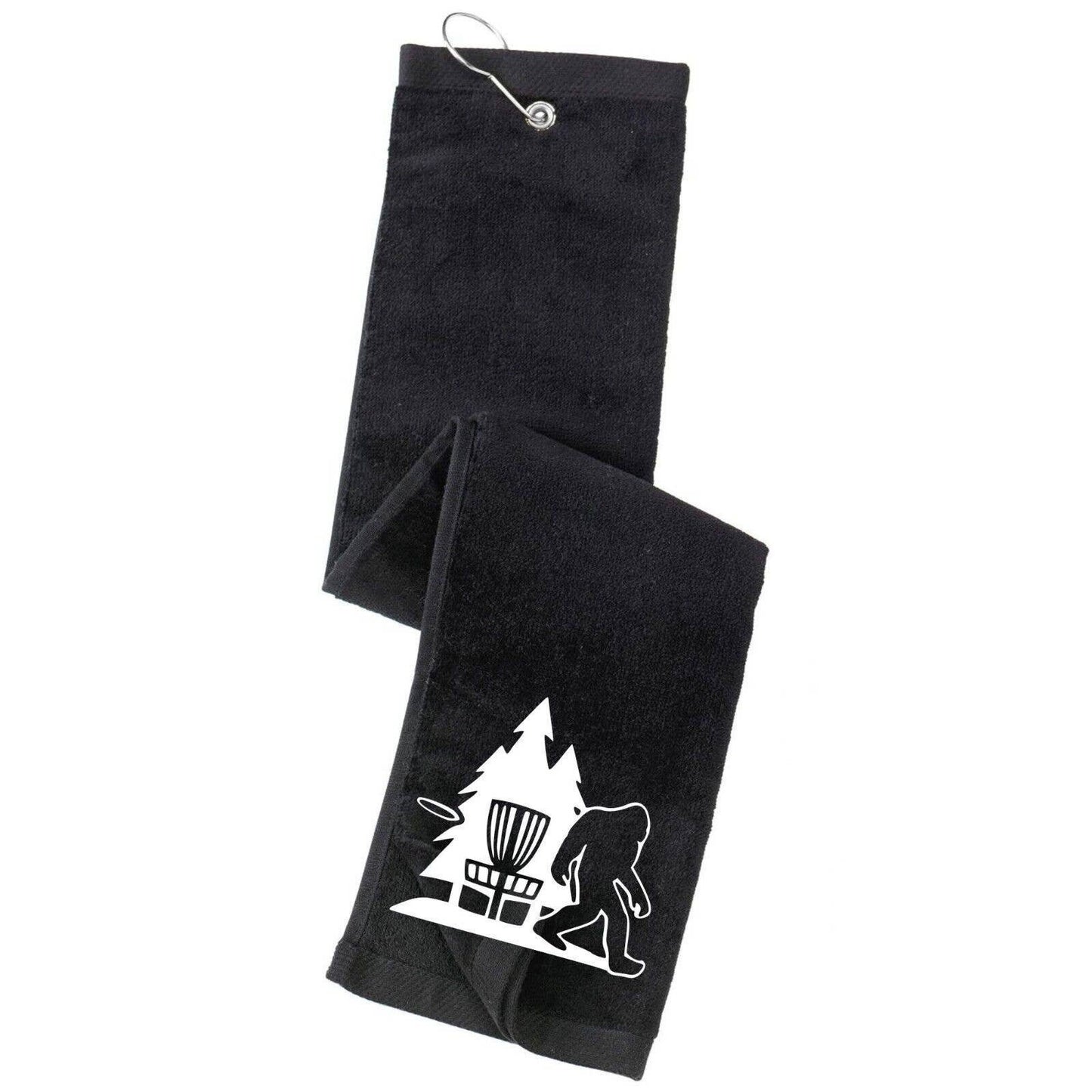 Disc Golf Towel Tri Fold Custom SASQUATCH TREES Basket Logo Grommet Clip On