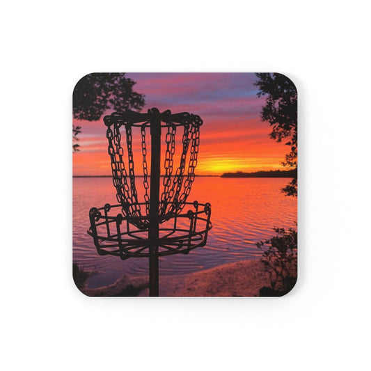 Disc Golf Orange Red Disc Golf Sunset Corkwood Drink Coaster Set