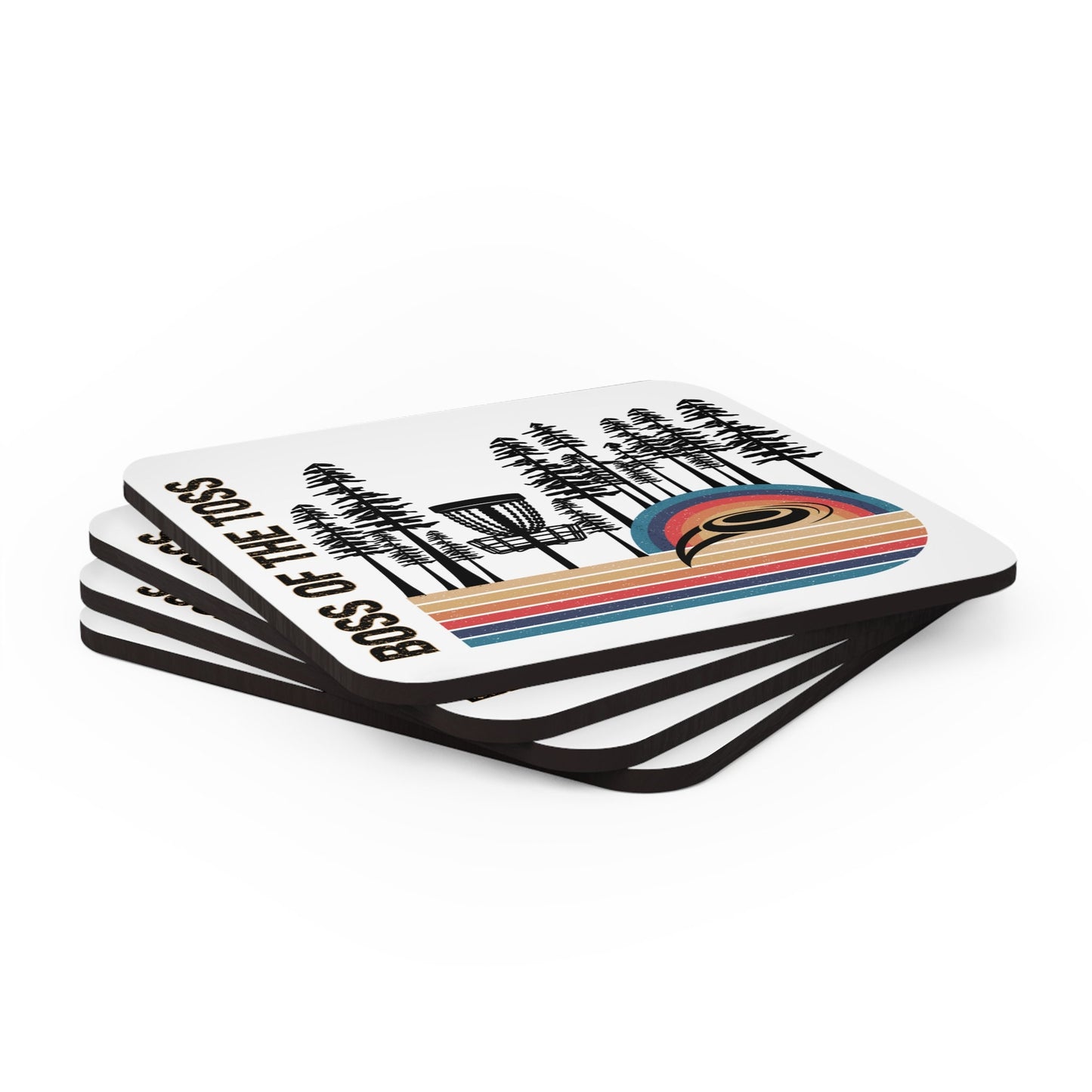 Disc Golf Boss Of The Toss Corkwood Drink Coaster Set