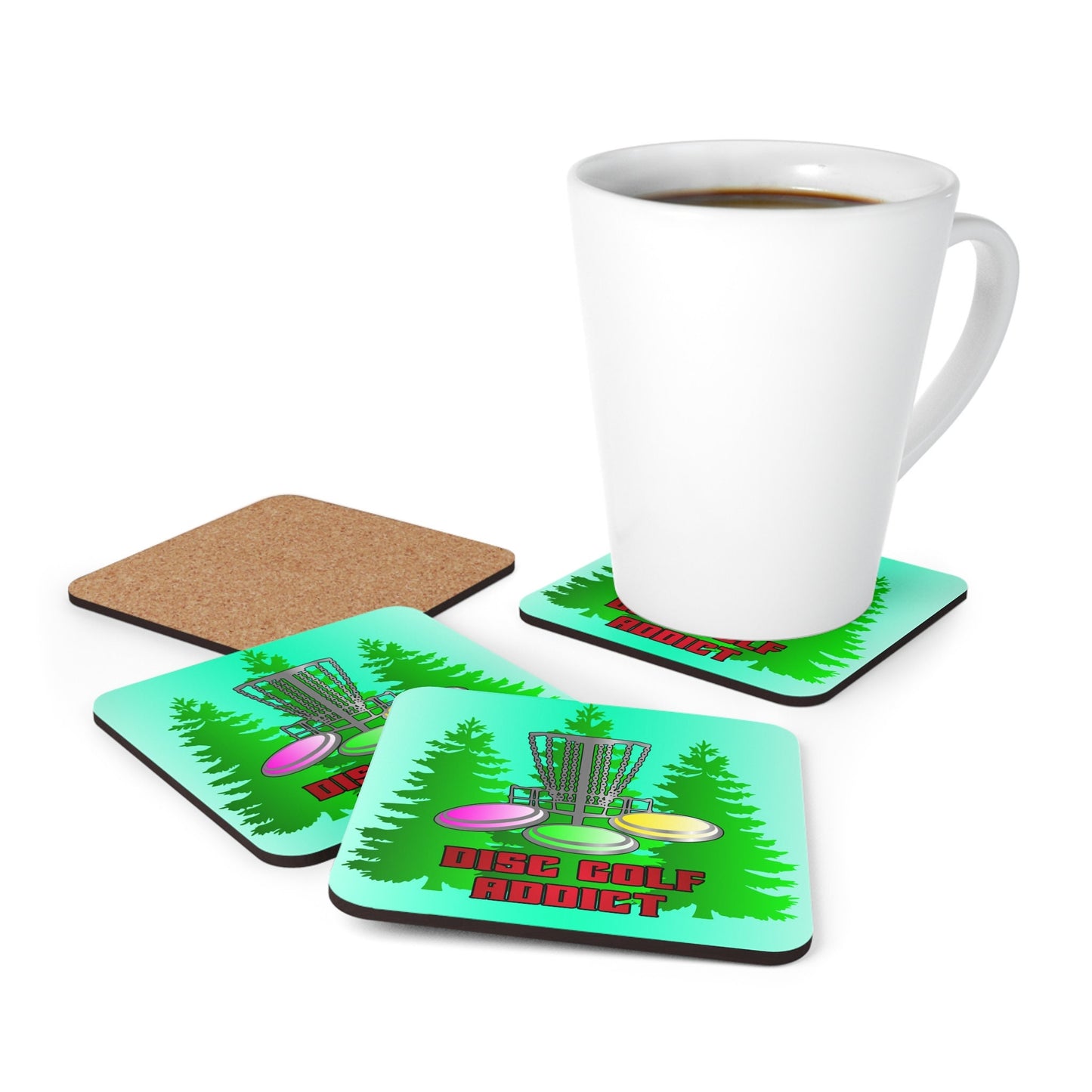 Disc Golf Addict Corkwood Drink Coaster Set