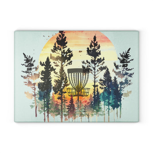 Disc Golf Forest Sunset Glass Cutting Board Discgolf Discgolfer Kitchen Cooking Gift