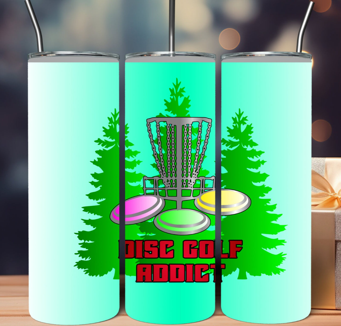 DISC Golf ADDICT Trees Basket Stainless Steel Custom 20oz Tumbler W/Lid & Straw