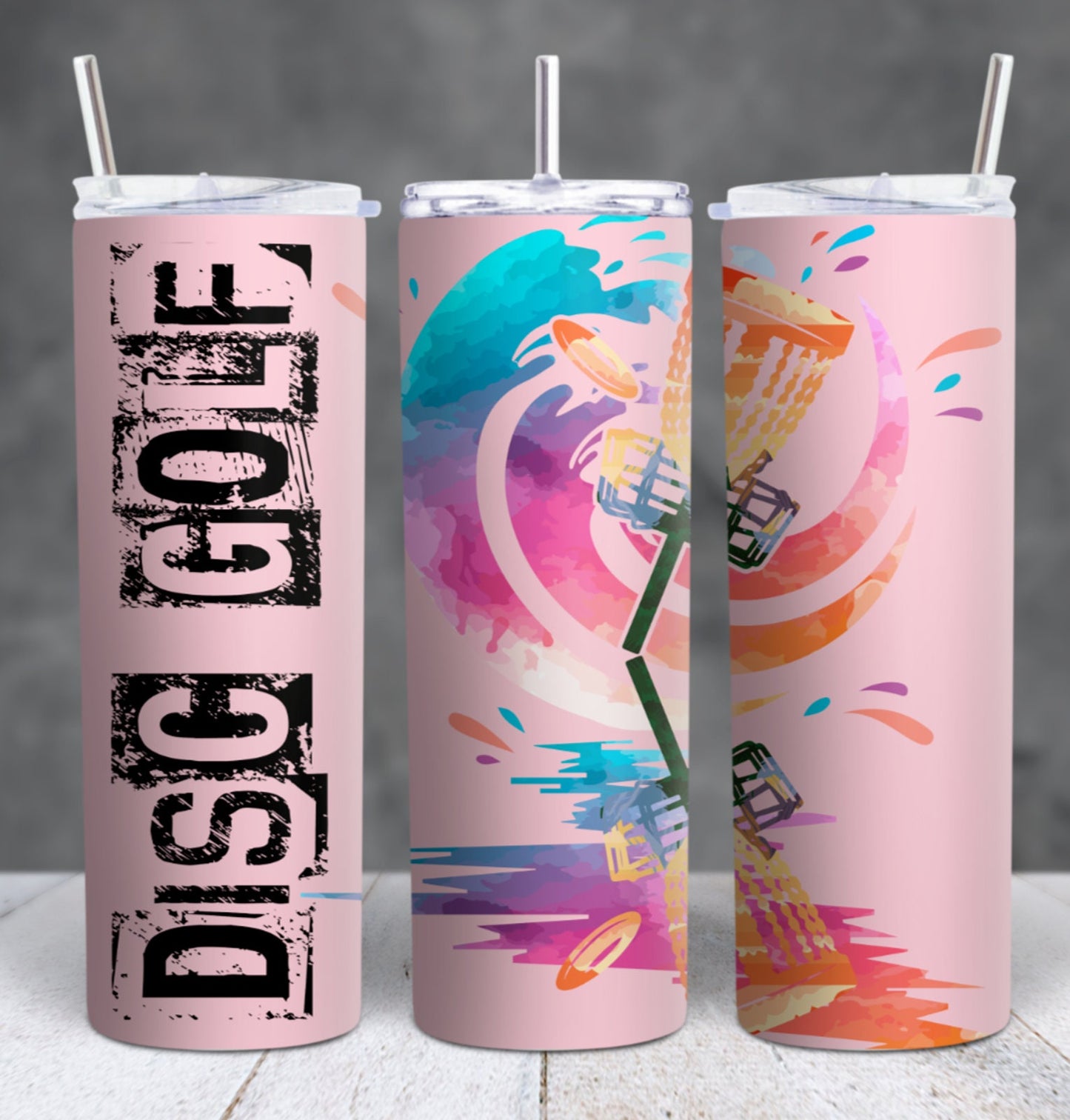 DISC GOLF Pink Stainless Steel Custom 20oz Tumbler W/ Lid & Straw Drinkware