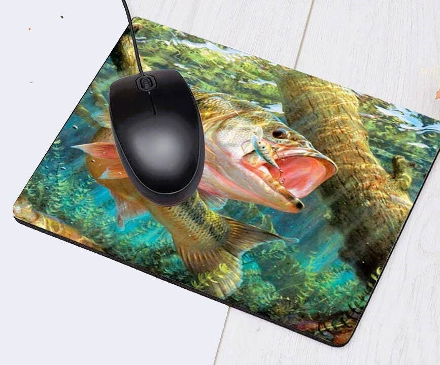 Fish Rectangle Computer Mousepad Bass Fish Jumping Hook Mouse Pad Mat