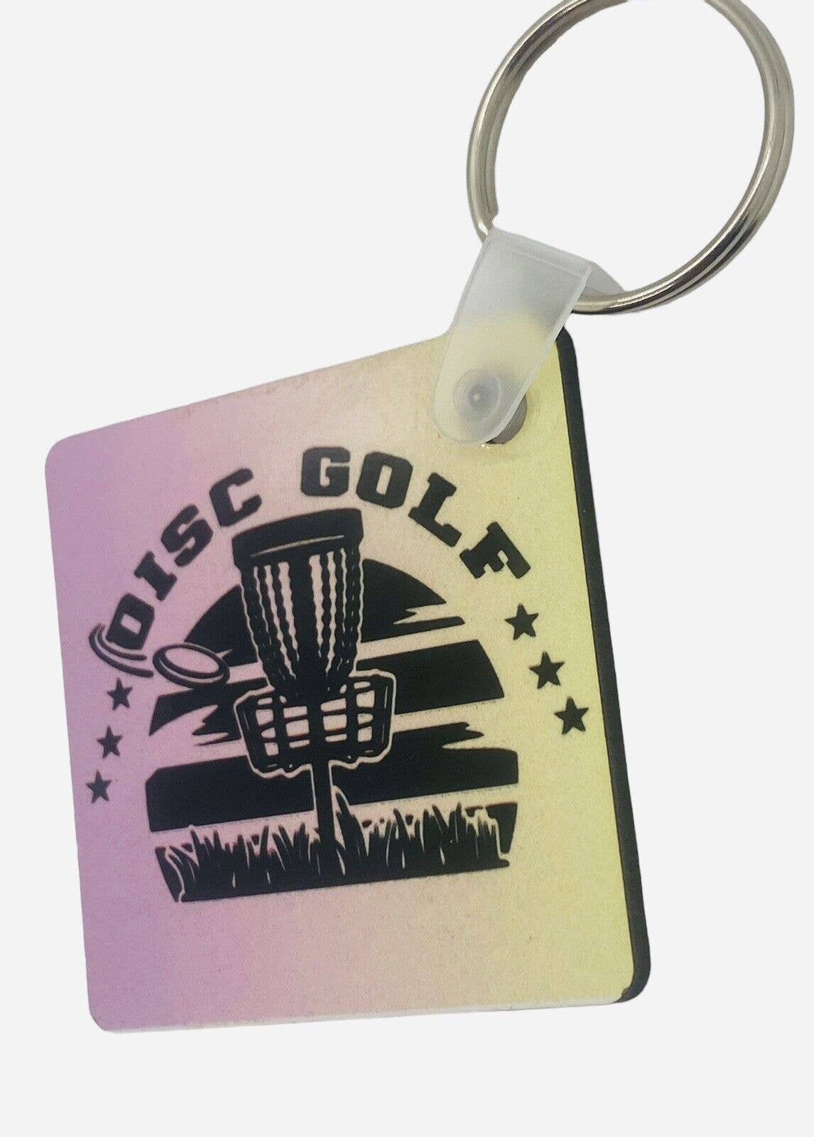 Disc Golf Keychain DISCGOLF SUNRISE Yellow Pink Gradient Custom Made Key Ring