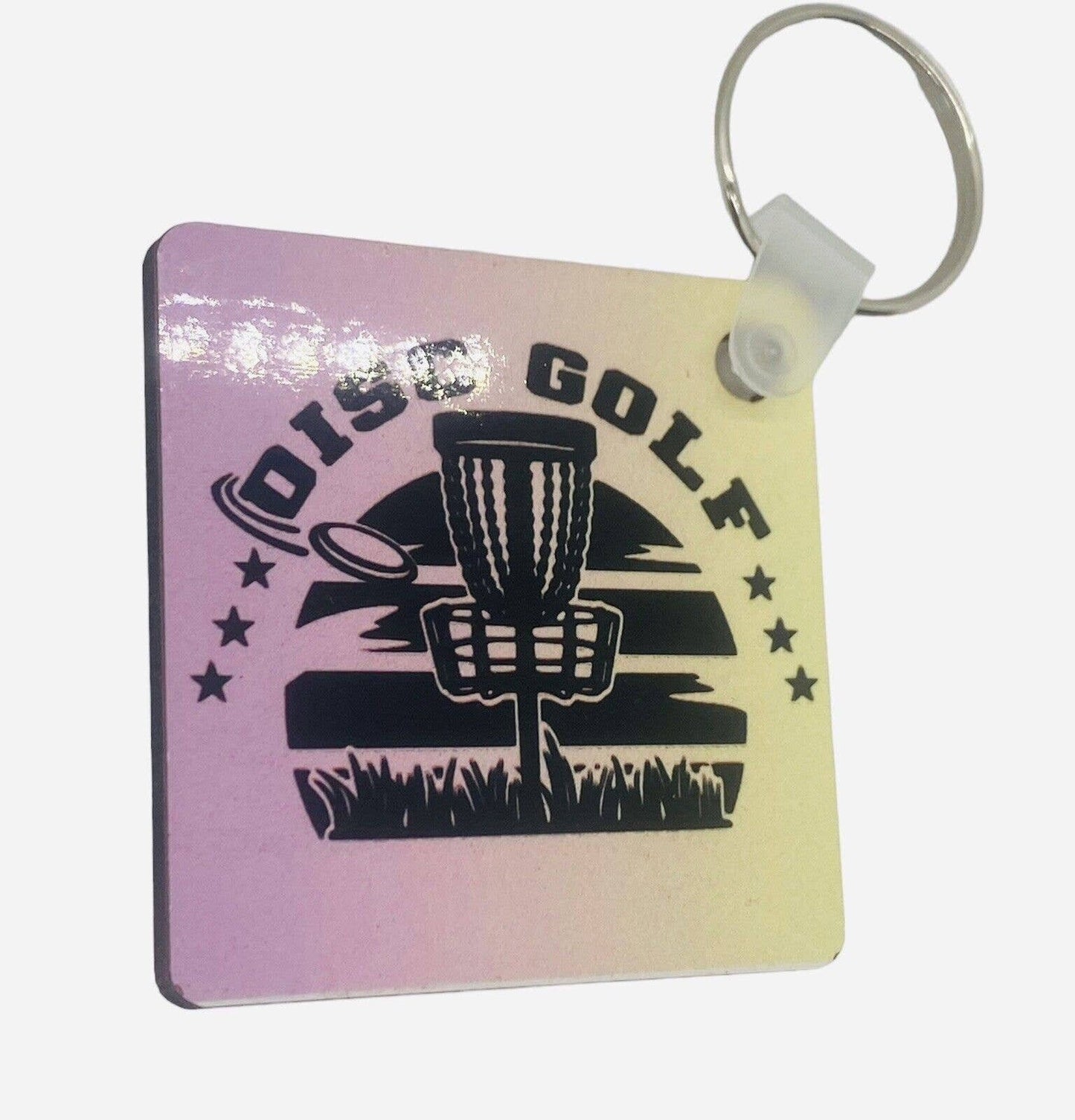 Disc Golf Keychain DISCGOLF SUNRISE Yellow Pink Gradient Custom Made Key Ring