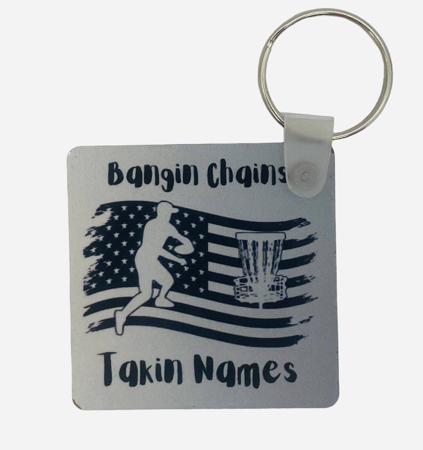 Disc Golf Keychain BANGIN CHAINS PATRIOTIC Grey Gradient Custom Made Key Ring