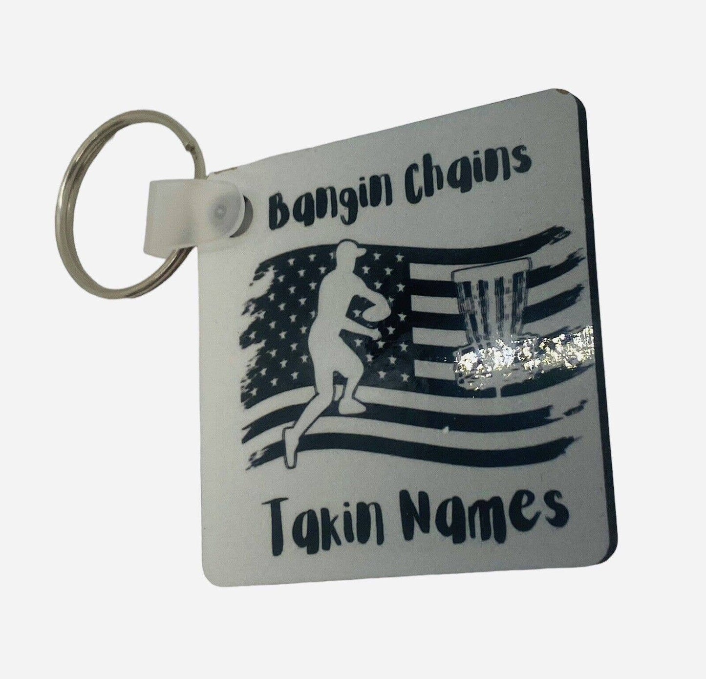 Disc Golf Keychain BANGIN CHAINS PATRIOTIC Grey Gradient Custom Made Key Ring