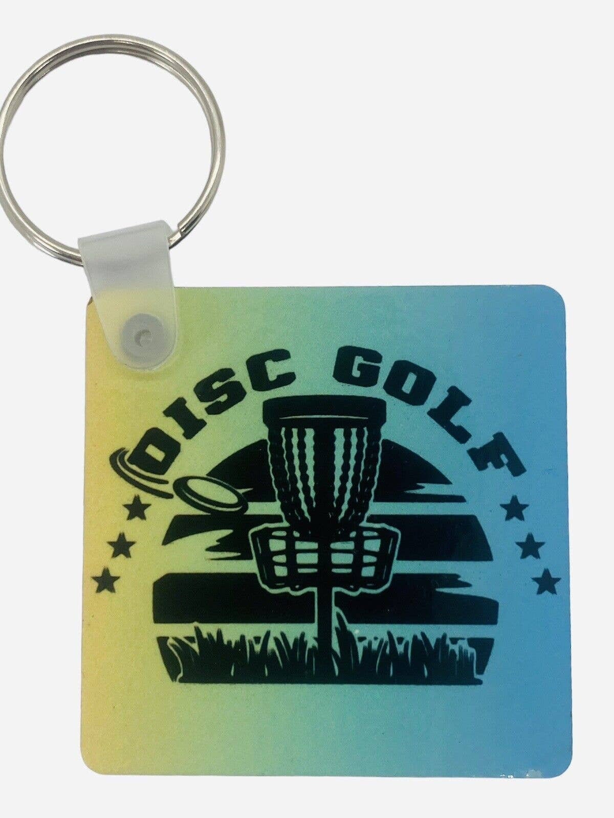 Disc Golf Keychain DISCGOLF SUNRISE Blue Yellow Gradient Custom Made Key Ring