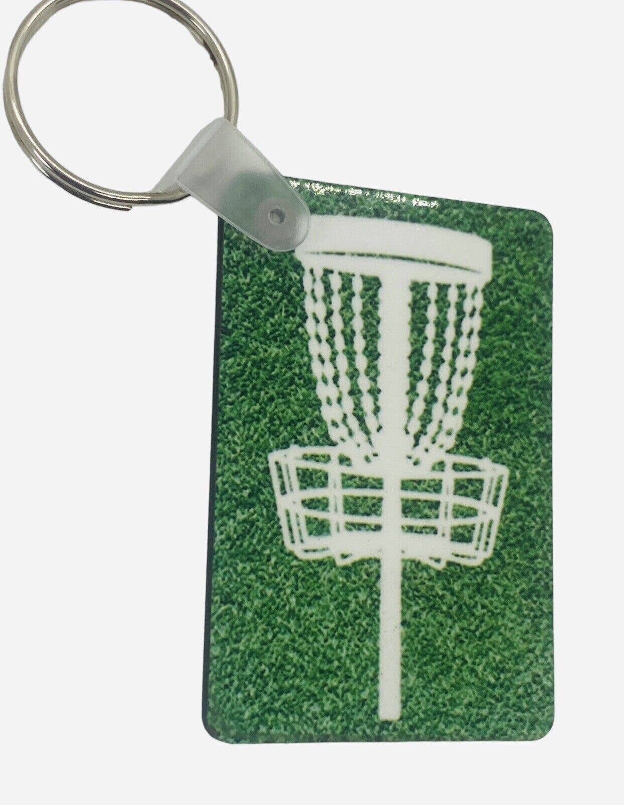 Disc Golf Keychain DISCGOLF BASKET Turf GREEN Custom Made Key Ring Hardboard