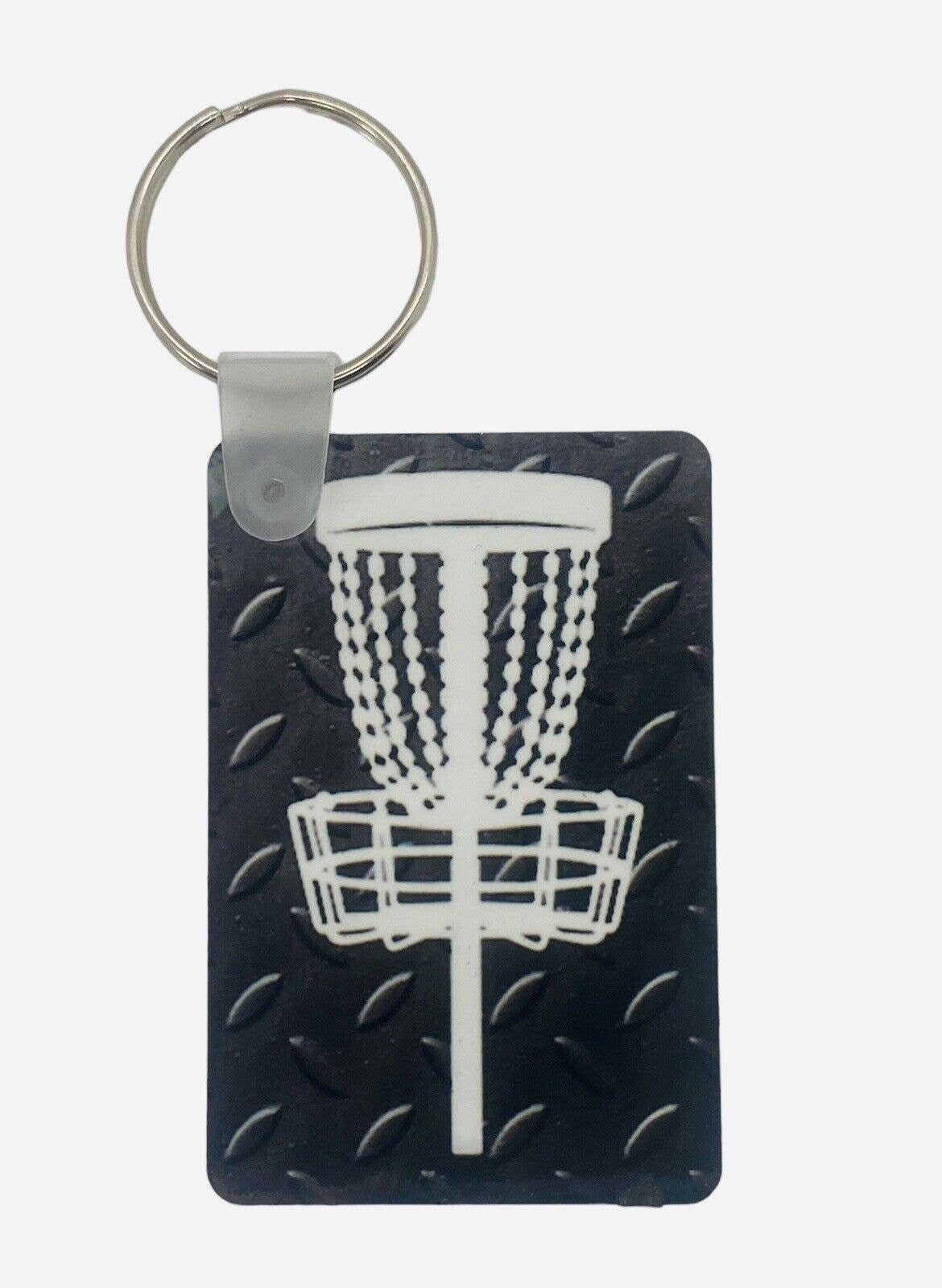 Disc Golf Keychain DISCGOLF BASKET Trucker BLACK Custom Made Key Ring Hardboard