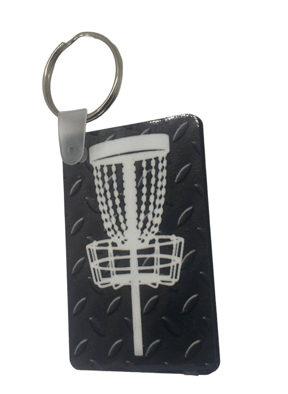 Disc Golf Keychain DISCGOLF BASKET Trucker BLACK Custom Made Key Ring Hardboard