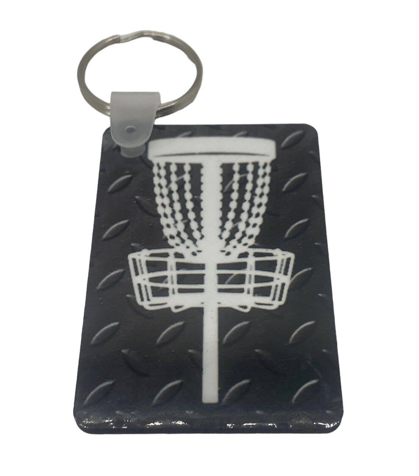 Disc Golf Keychain DISCGOLF BASKET Trucker BLACK Custom Made Key Ring Hardboard