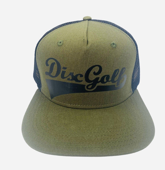 Disc Golf DISCGOLF BASEBALL Logo Hat Trucker Cap Snap Back ARMY Grn