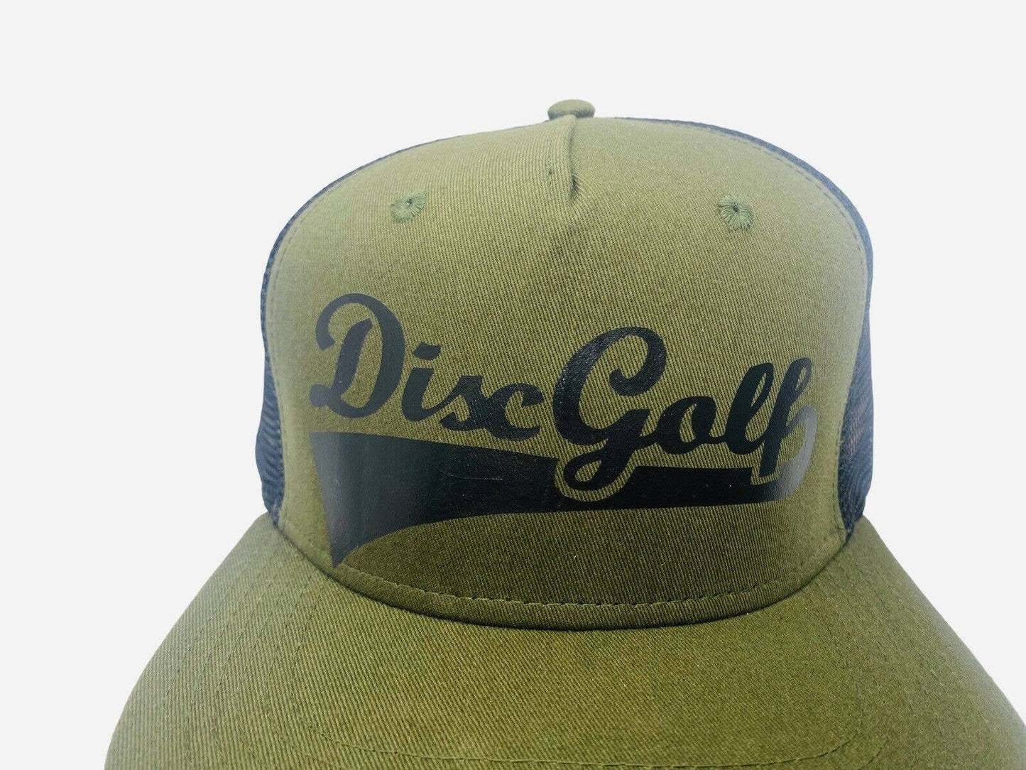 Disc Golf DISCGOLF BASEBALL Logo Hat Trucker Cap Snap Back ARMY Grn