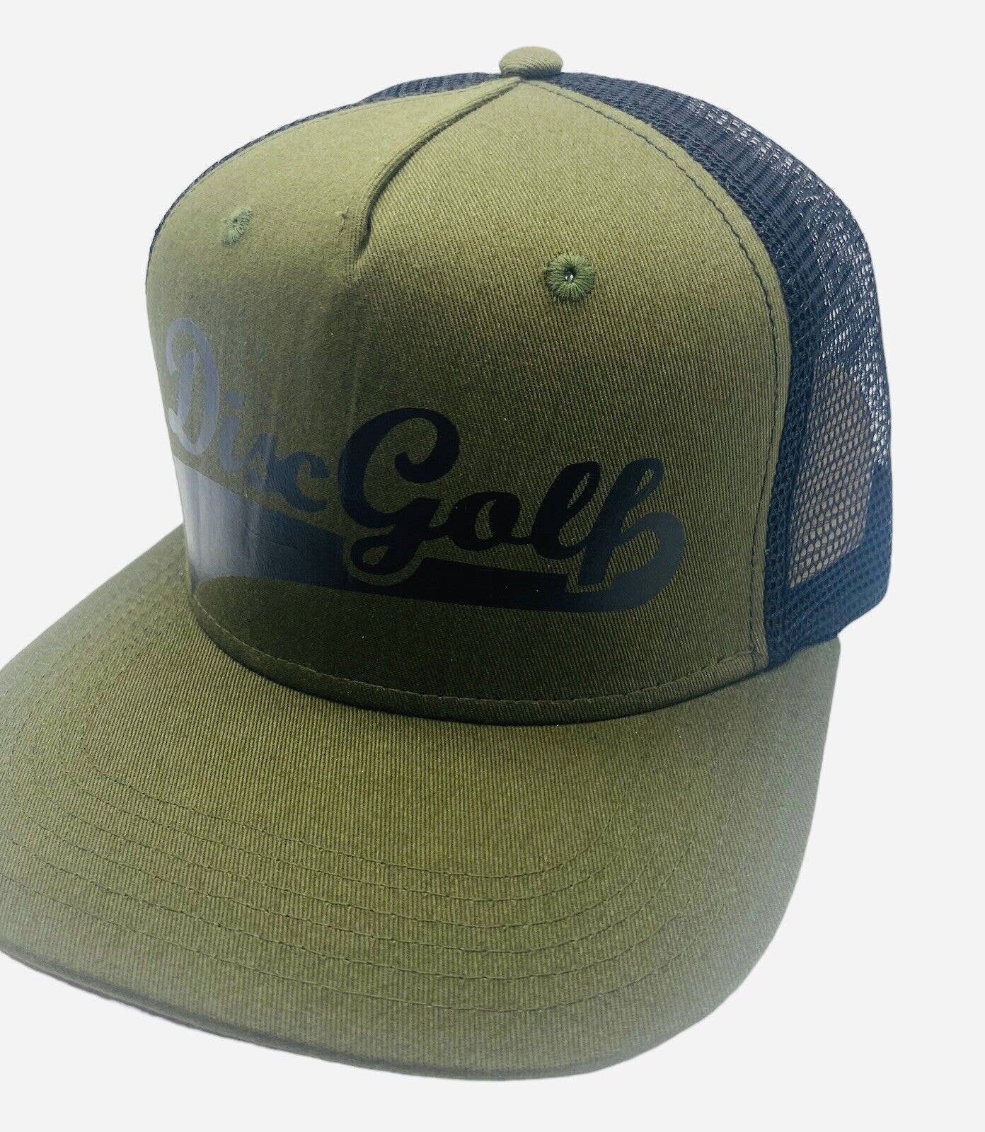 Disc Golf DISCGOLF BASEBALL Logo Hat Trucker Cap Snap Back ARMY Grn