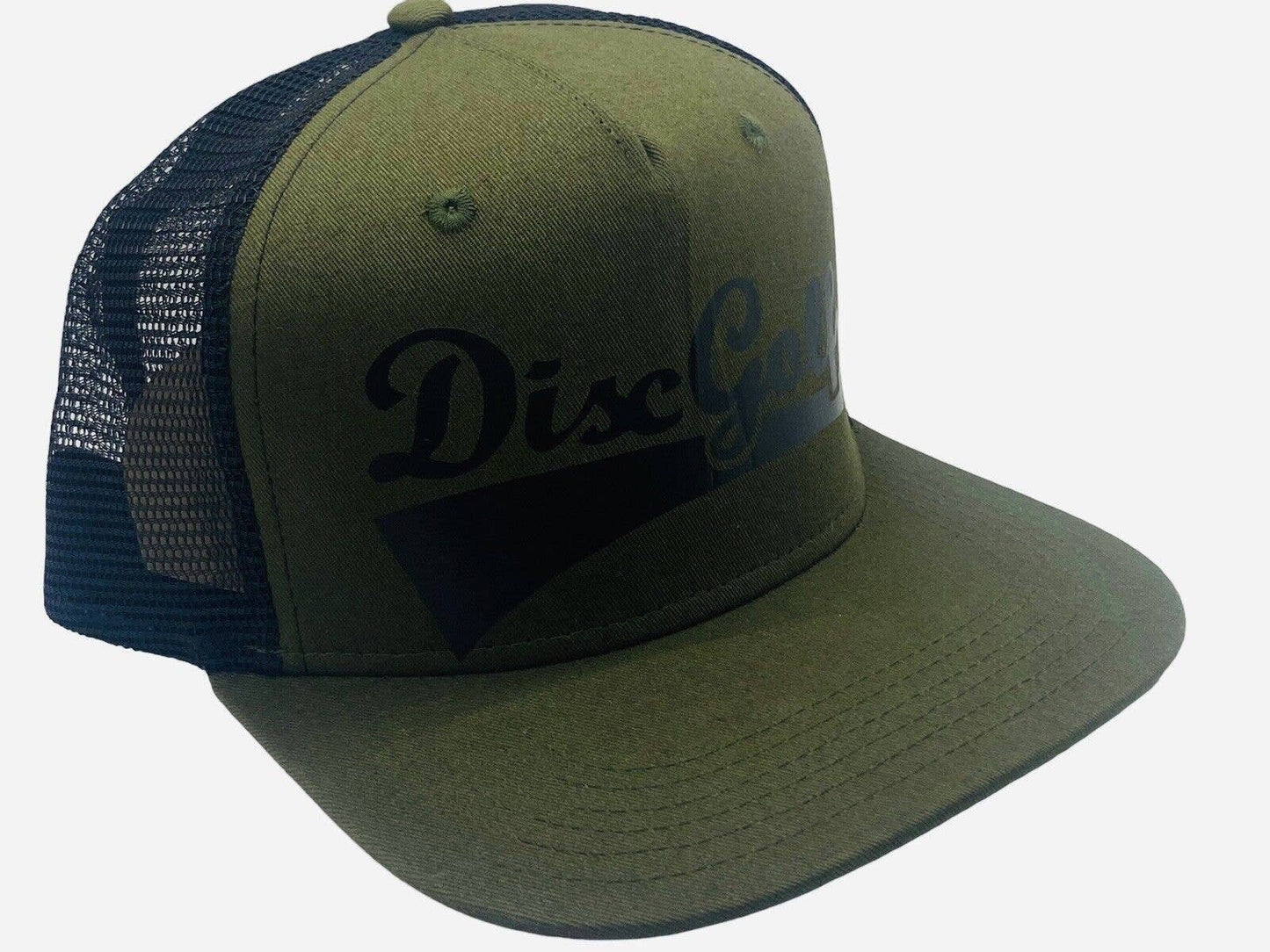 Disc Golf DISCGOLF BASEBALL Logo Hat Trucker Cap Snap Back ARMY Grn