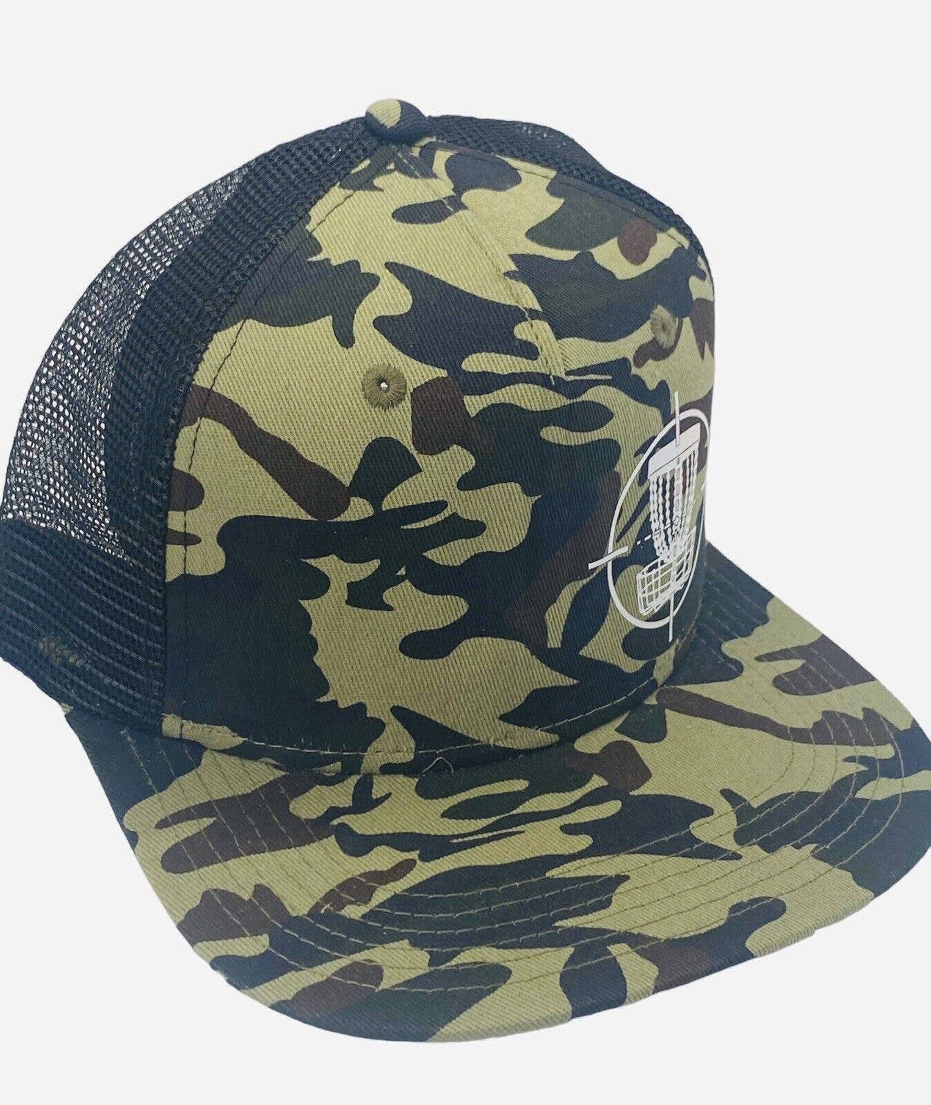 Disc Golf TARGET BASKET CAMO Hat Trucker Cap Snap Back Disc Golf Vinyl Logo