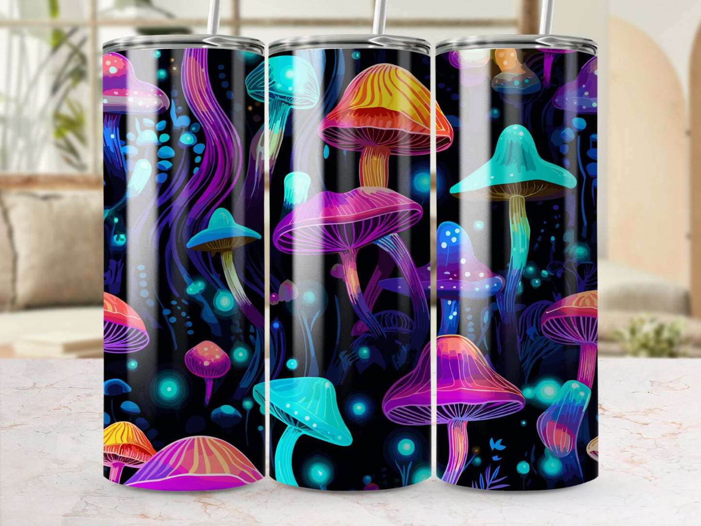 Bright Mushroom- 20oz Straight Skinny Tumbler Stainless Custom Drinkware Gift