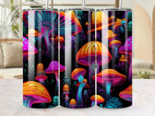 Neon Mushroom- 20oz Straight Skinny Tumbler Stainless Custom Drinkware Gift