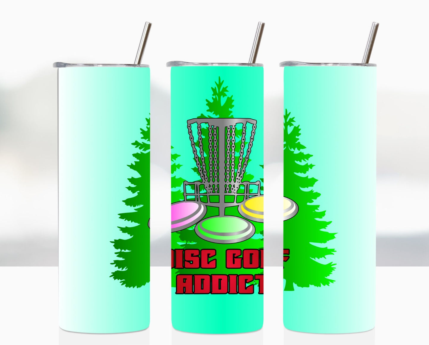 DISC Golf ADDICT Trees Basket Stainless Steel Custom 20oz Tumbler W/Lid & Straw