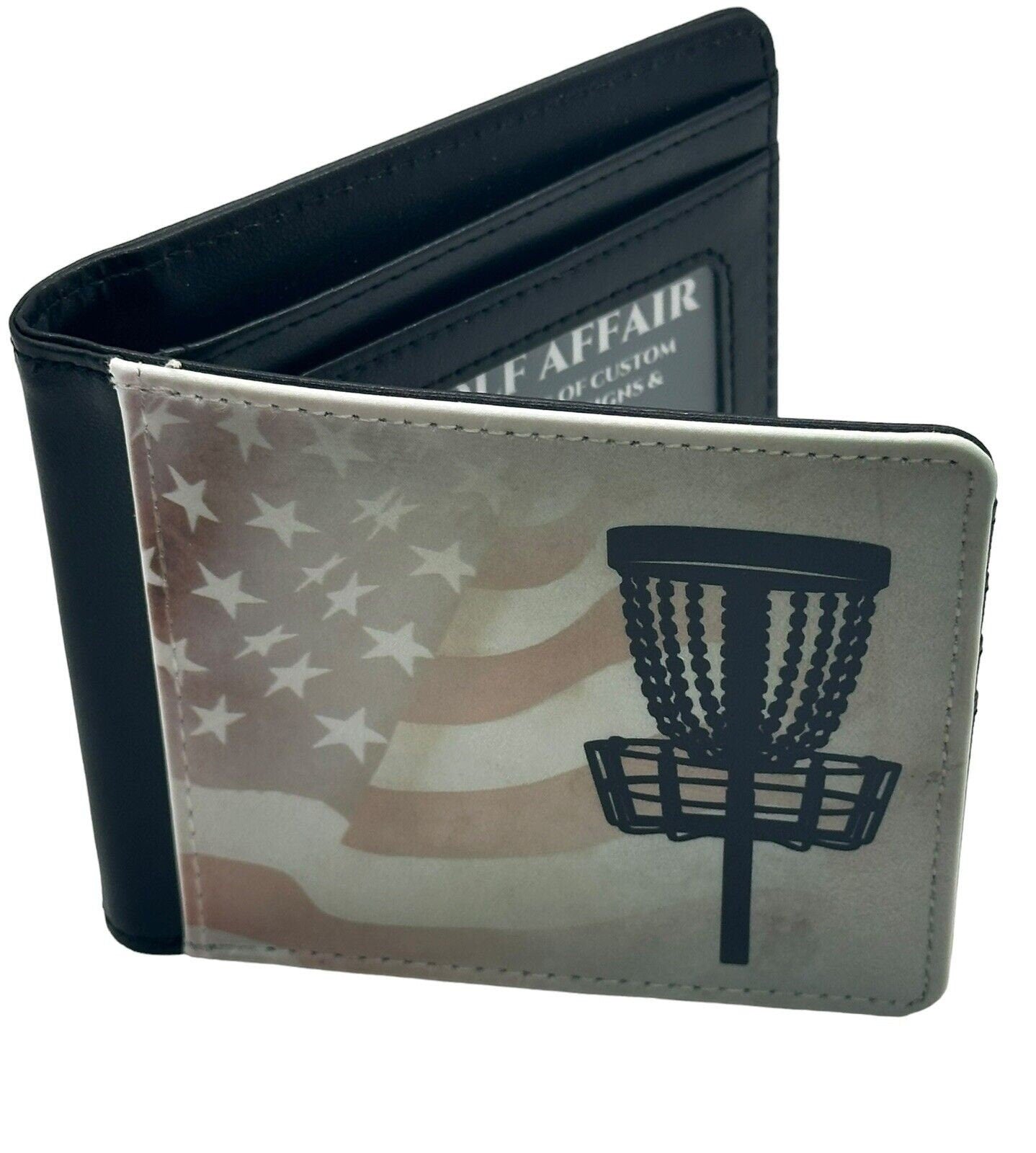 Disc Golf AMERICAN FLAG BASKET Sublimated Design Bi-Fold Wallet Disgolfer Gift