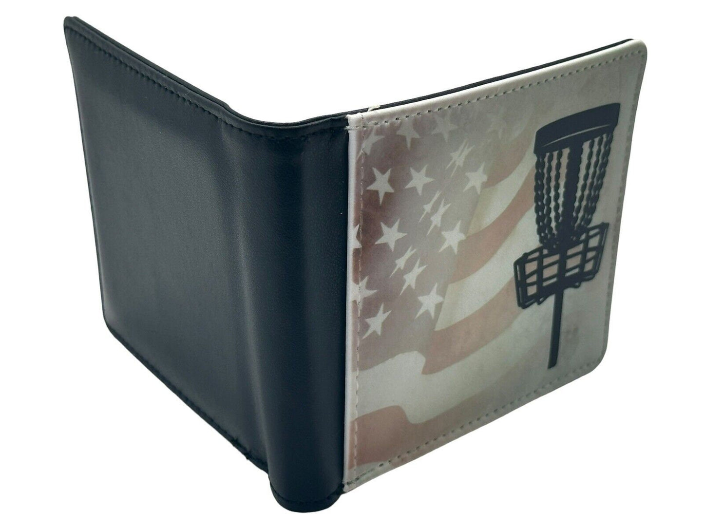 Disc Golf AMERICAN FLAG BASKET Sublimated Design Bi-Fold Wallet Disgolfer Gift