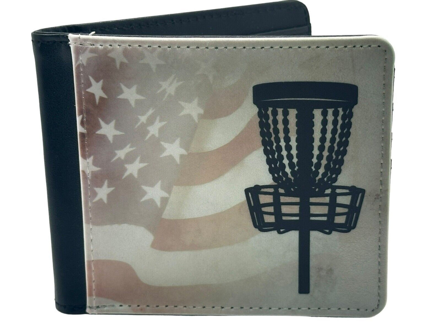 Disc Golf AMERICAN FLAG BASKET Sublimated Design Bi-Fold Wallet Disgolfer Gift