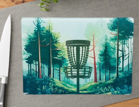 Disc Golf Basket Trees Glass Cutting Board Discgolf Kitchen Cooking Gift