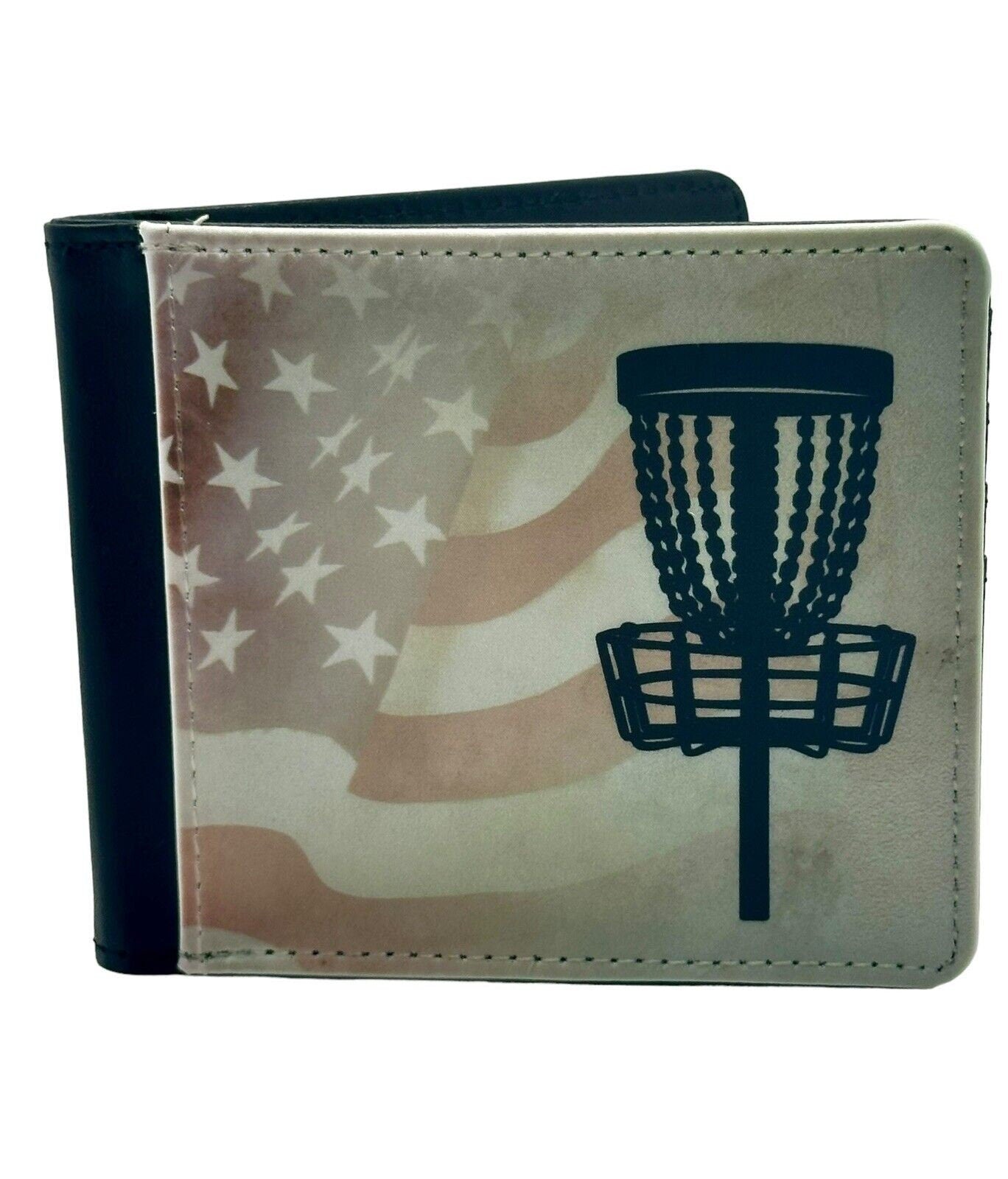 Disc Golf AMERICAN FLAG BASKET Sublimated Design Bi-Fold Wallet Disgolfer Gift