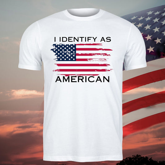 I IDENTIFY as AMERICAN Patriotic Flag T-Shirt Funny Lightweight Polyester Shirt