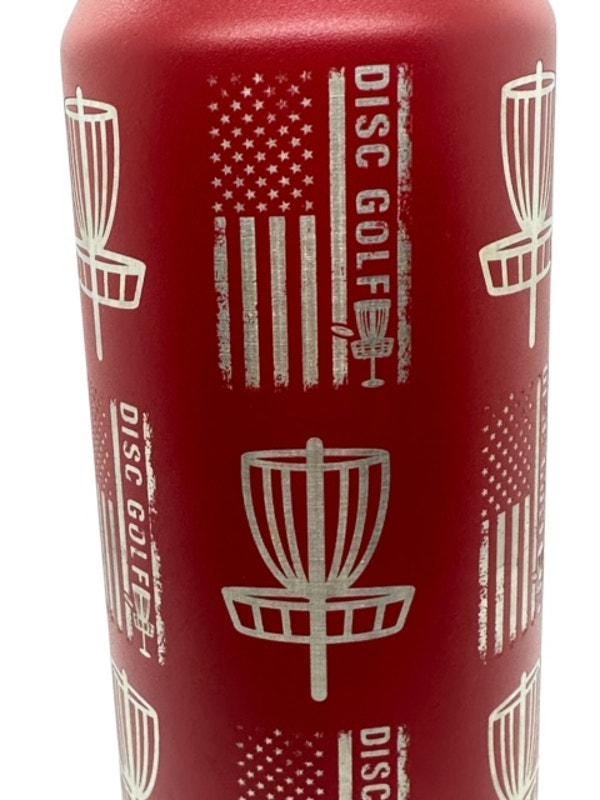 Disc Golf Laser Engraved Water Bottle Custom Patriotic Flag/Basket 32oz Polar Camel