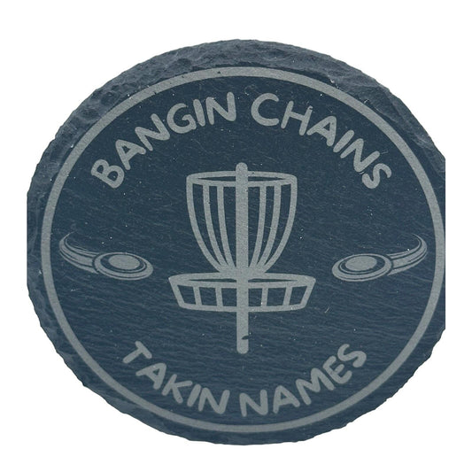 Disc Golf Laser Engraved Slate Coasters BANGIN CHAINS Discgolfer Gift Set Of 2