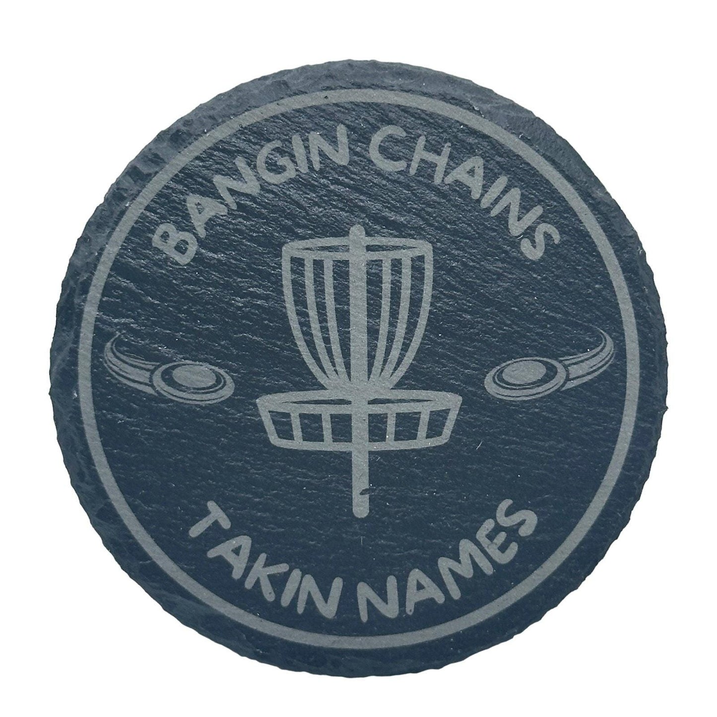 Disc Golf Laser Engraved Slate Coasters BANGIN CHAINS Discgolfer Gift Set Of 2