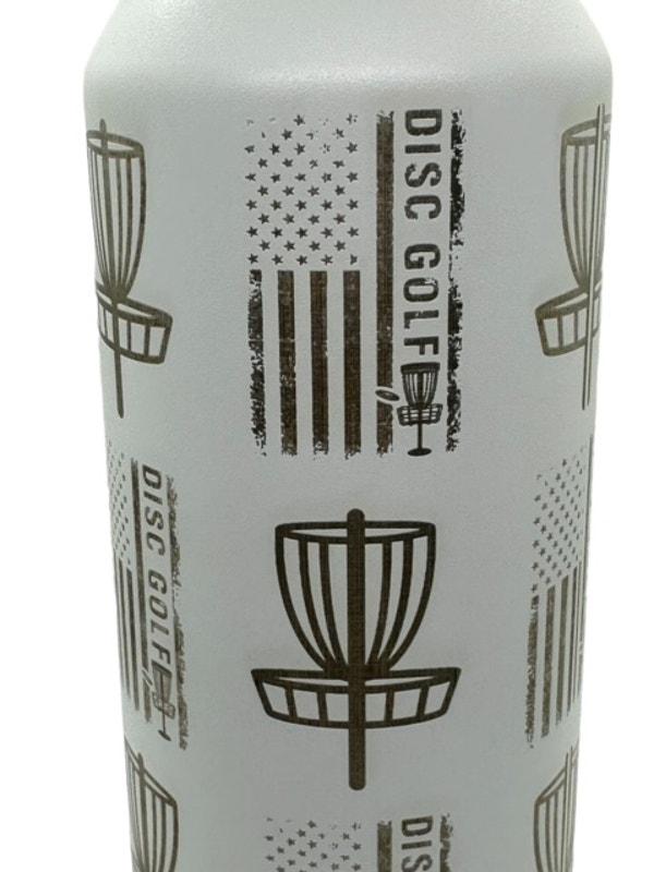 Disc Golf Laser Engraved Water Bottle Custom Patriotic Flag/Basket 32oz Polar Camel