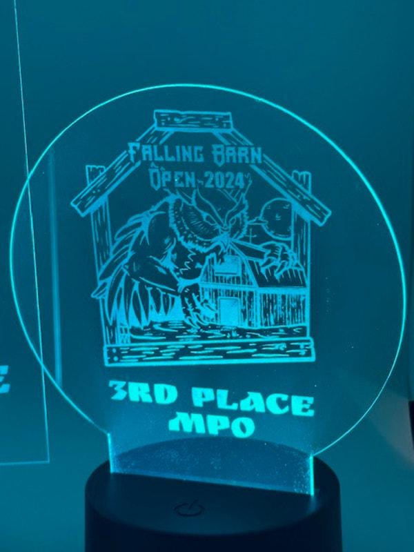 Custom Laser Engraved LED 3D Nightlight Disc Golf Trophy, Gift Trophies, Discgolf Gifts